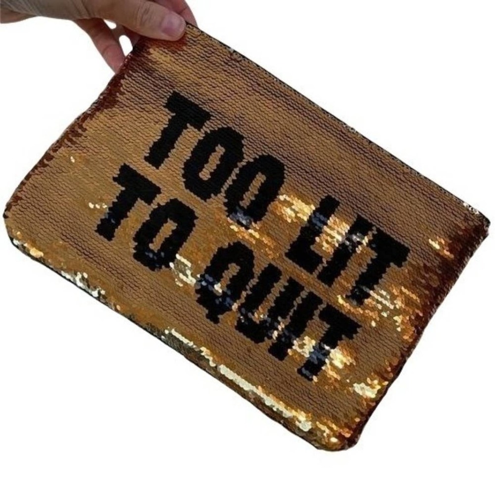 Too Lit To Quit Clutch Gold Silver Color Change Sequins Party Makeup Bag Gift